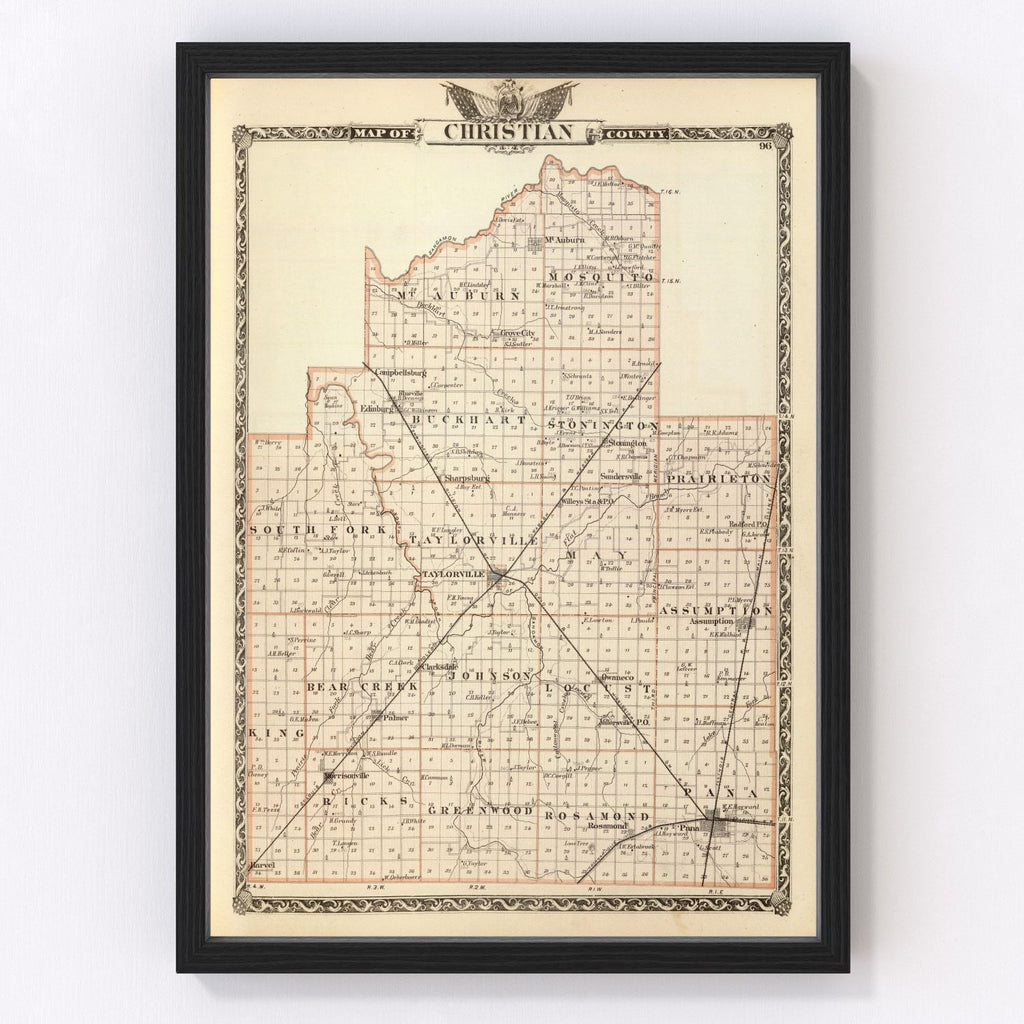 Vintage Map of Christian County, Illinois 1876