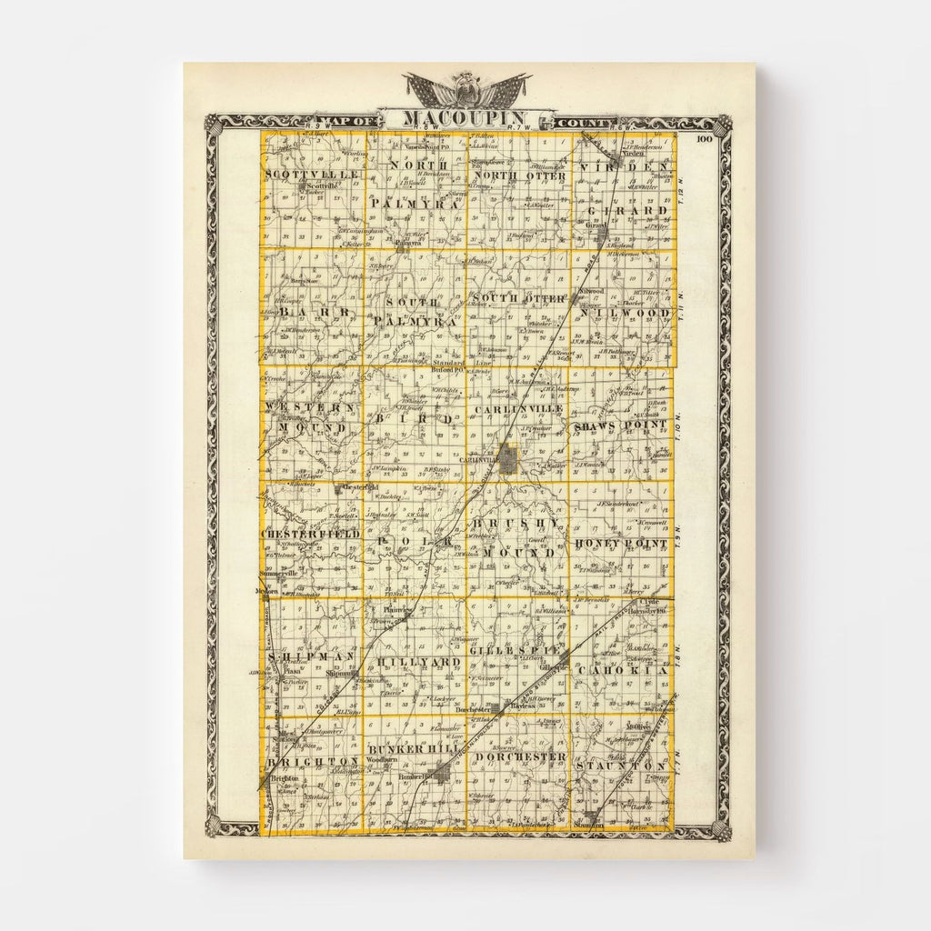 Vintage Map of Macoupin County, Illinois 1876