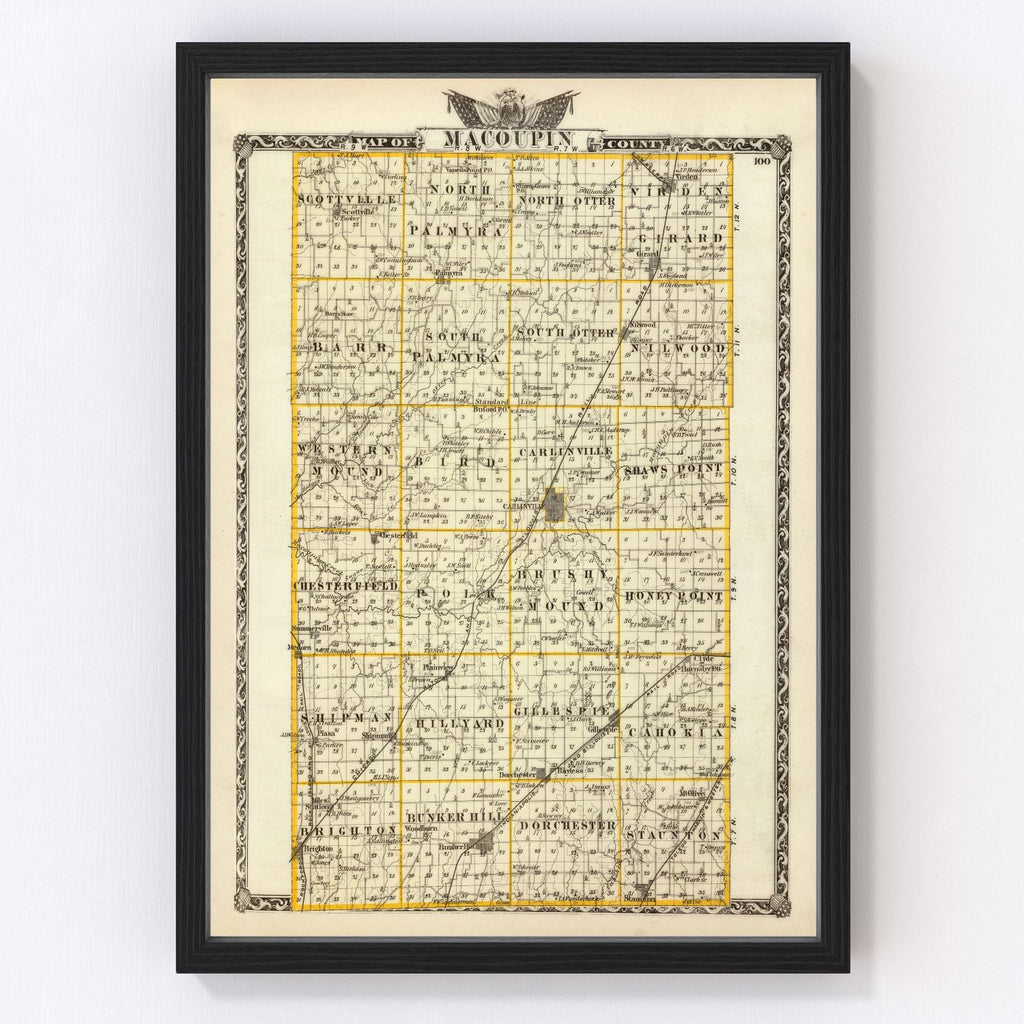 Vintage Map of Macoupin County, Illinois 1876