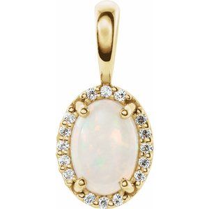 14K Yellow Gold Natural White Opal & .04 CTW Natural Diamond Halo-Style Pendant