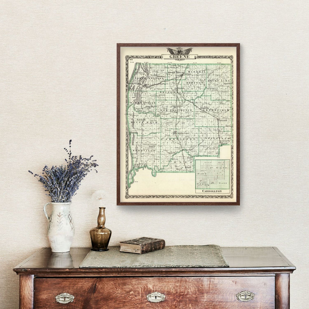 Vintage Map of Greene County, Illinois 1876