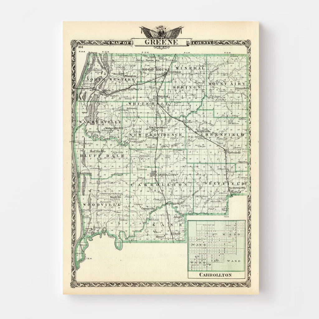 Vintage Map of Greene County, Illinois 1876