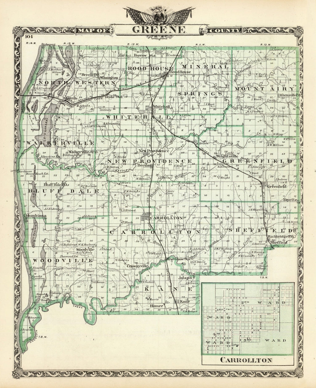 Vintage Map of Greene County, Illinois 1876