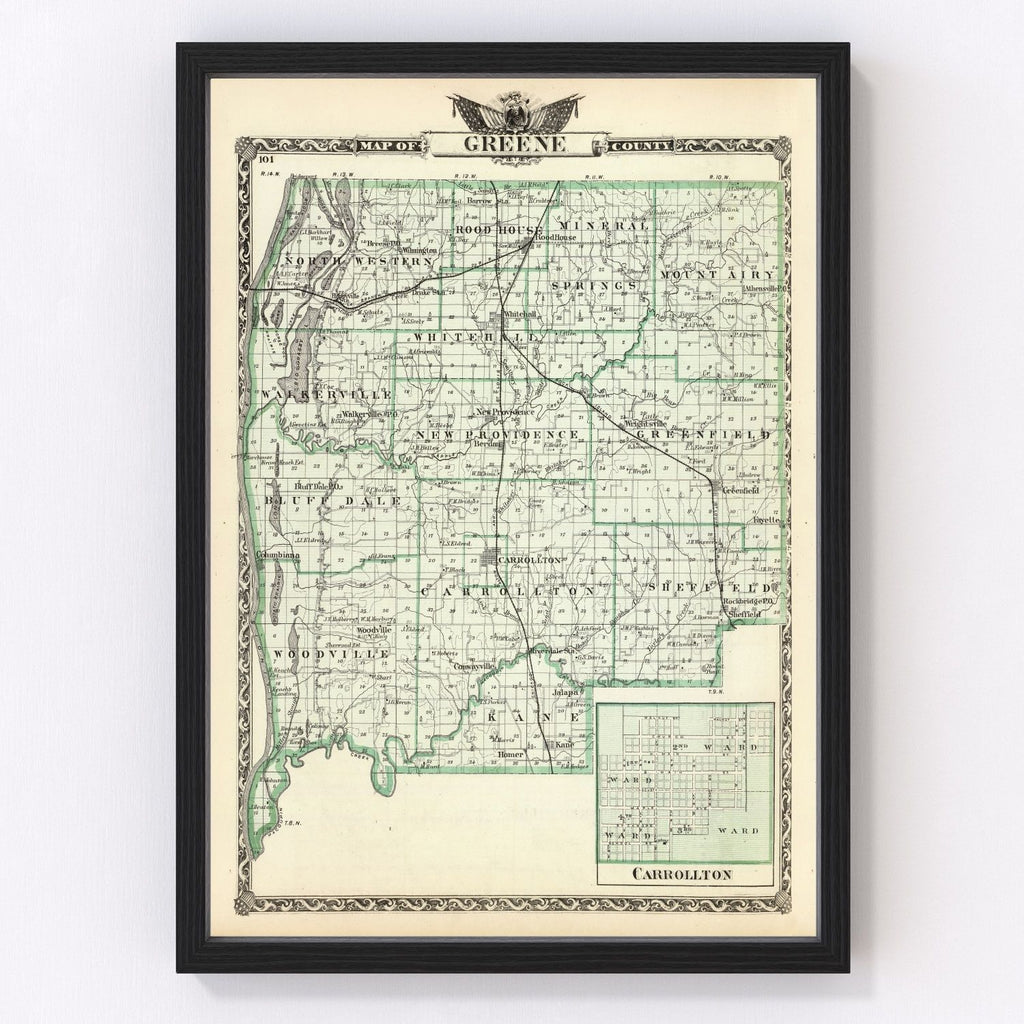 Vintage Map of Greene County, Illinois 1876