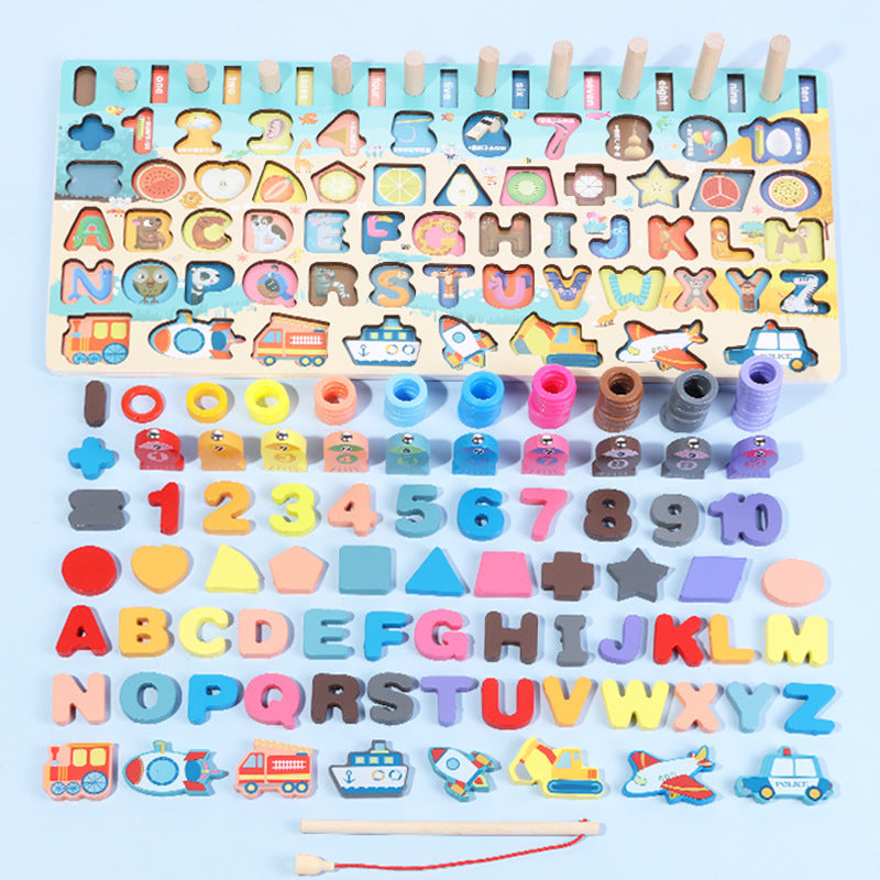Montessori Wooden Fishing and Math Puzzle Board Toy