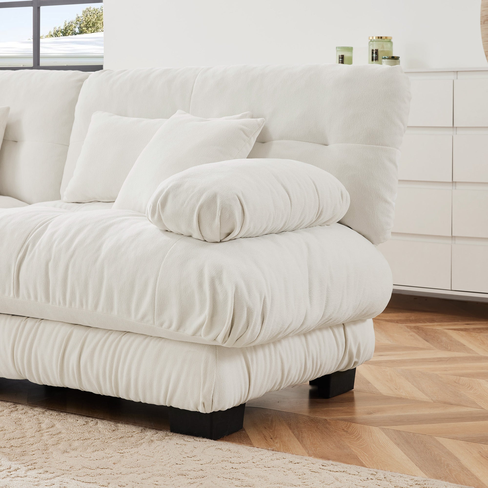 Luxury Modular Sectional Sofa Couch,Oversized L Shaped Cloud Couch for Living Room,Deep Seat Sofa Couch with Convertible Ottoman,Chenille White