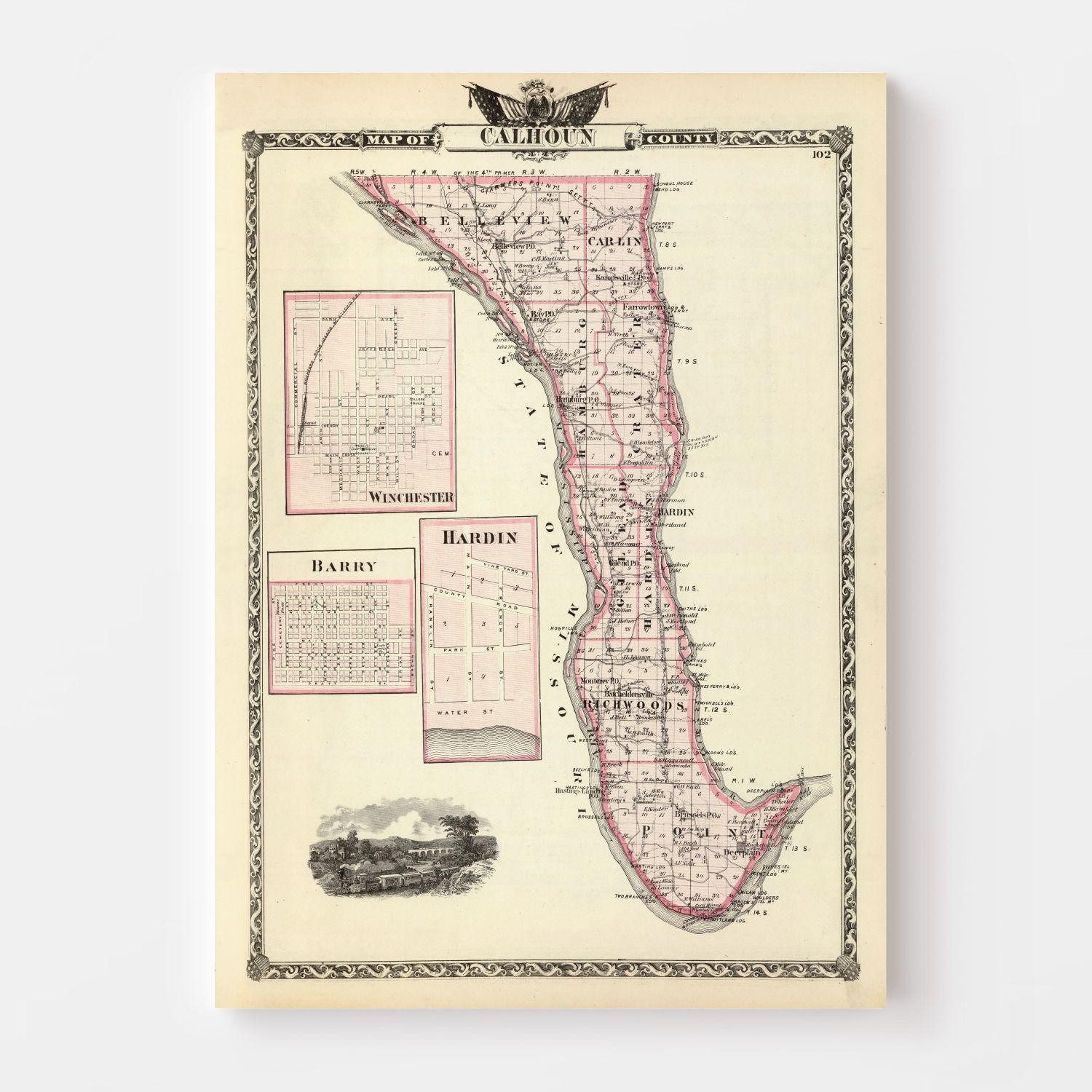 Vintage Map of Calhoun County, Illinois 1876