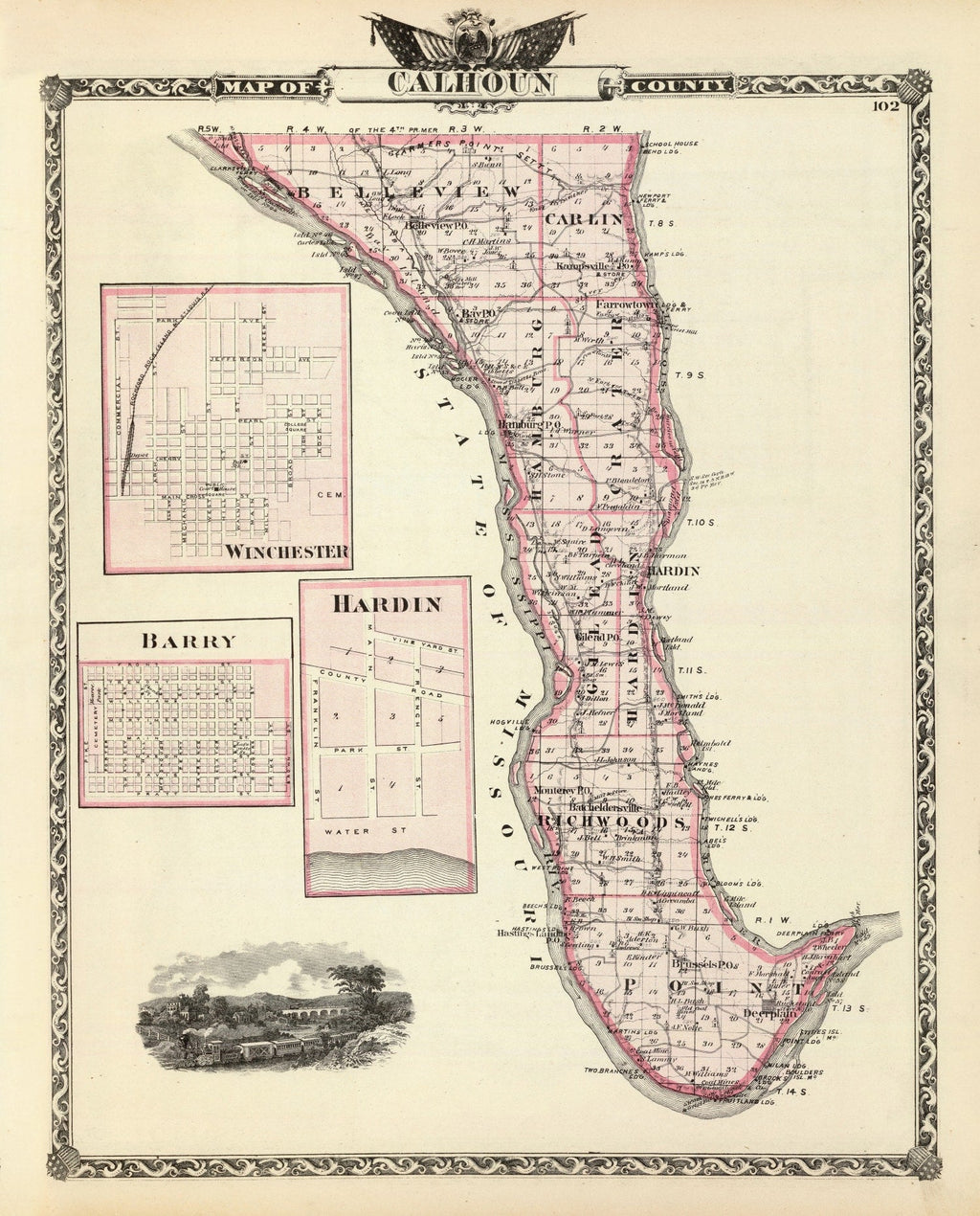 Vintage Map of Calhoun County, Illinois 1876