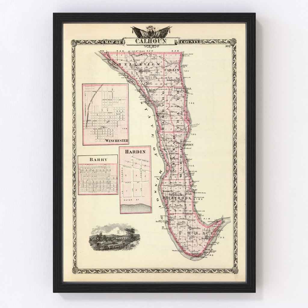 Vintage Map of Calhoun County, Illinois 1876