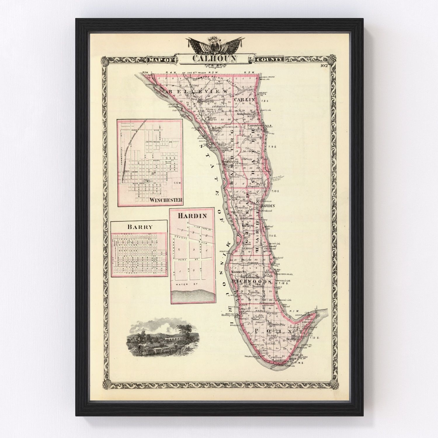 Vintage Map of Calhoun County, Illinois 1876