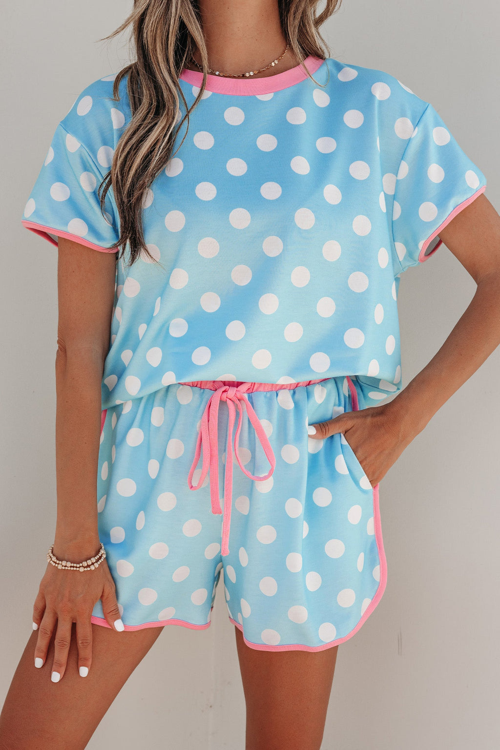 Polka Dot Contrast Trim Top & Short Set