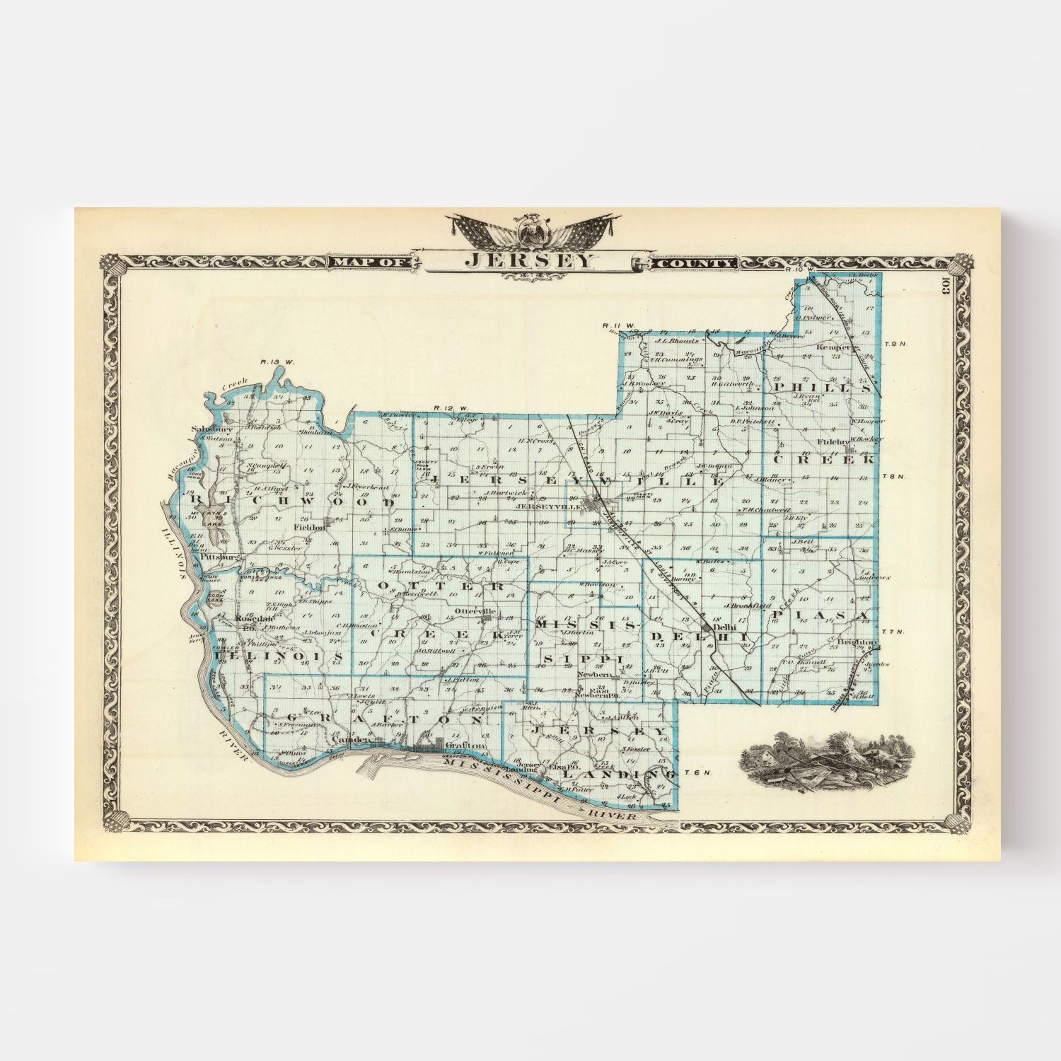 Vintage Map of Jersey County, Illinois 1876