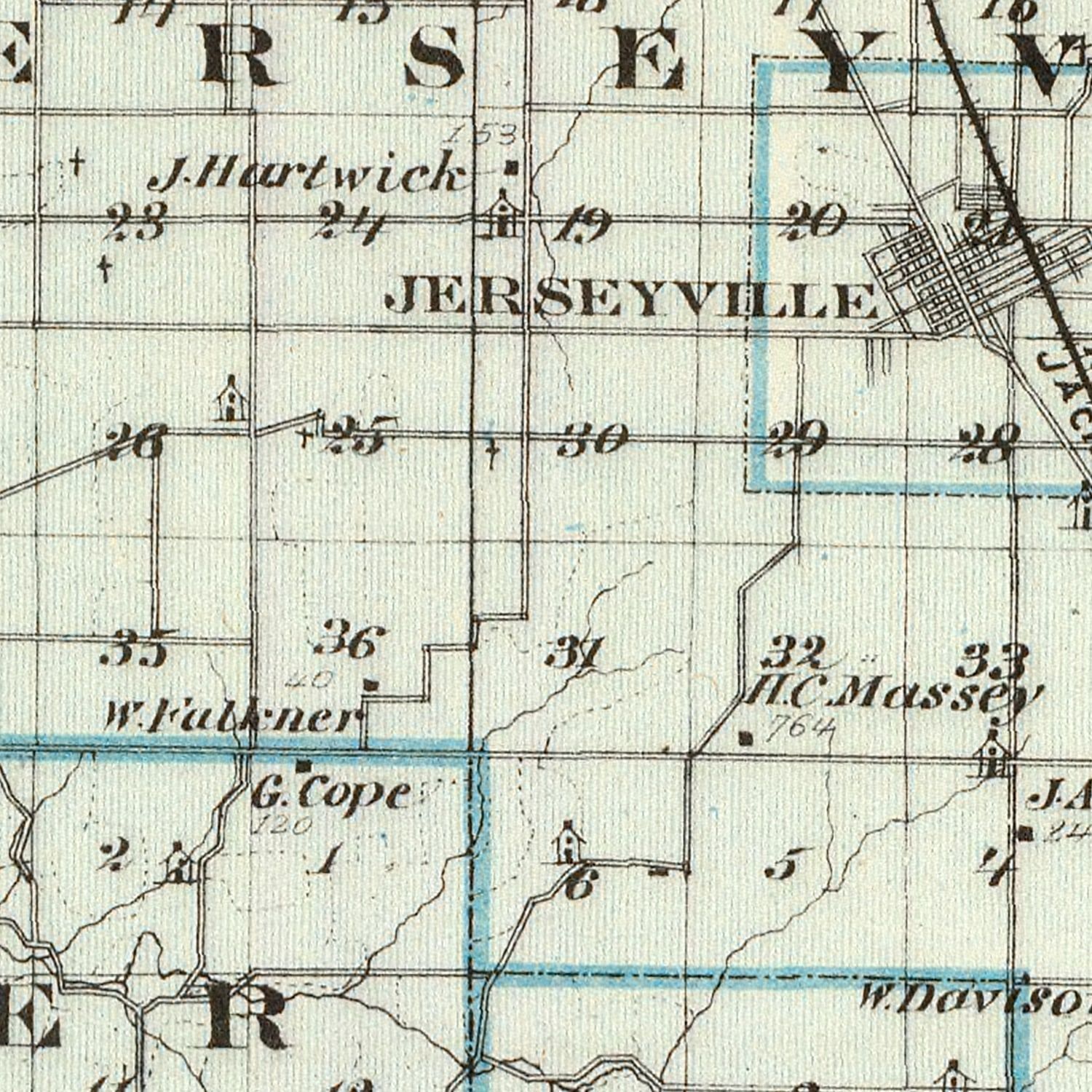 Vintage Map of Jersey County, Illinois 1876