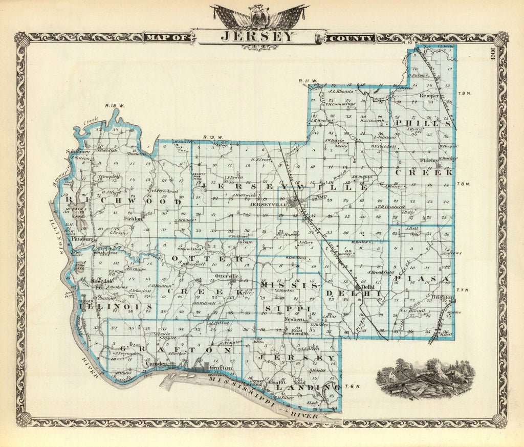 Vintage Map of Jersey County, Illinois 1876