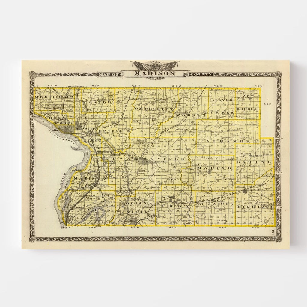 Vintage Map of Madison County, Illinois 1876