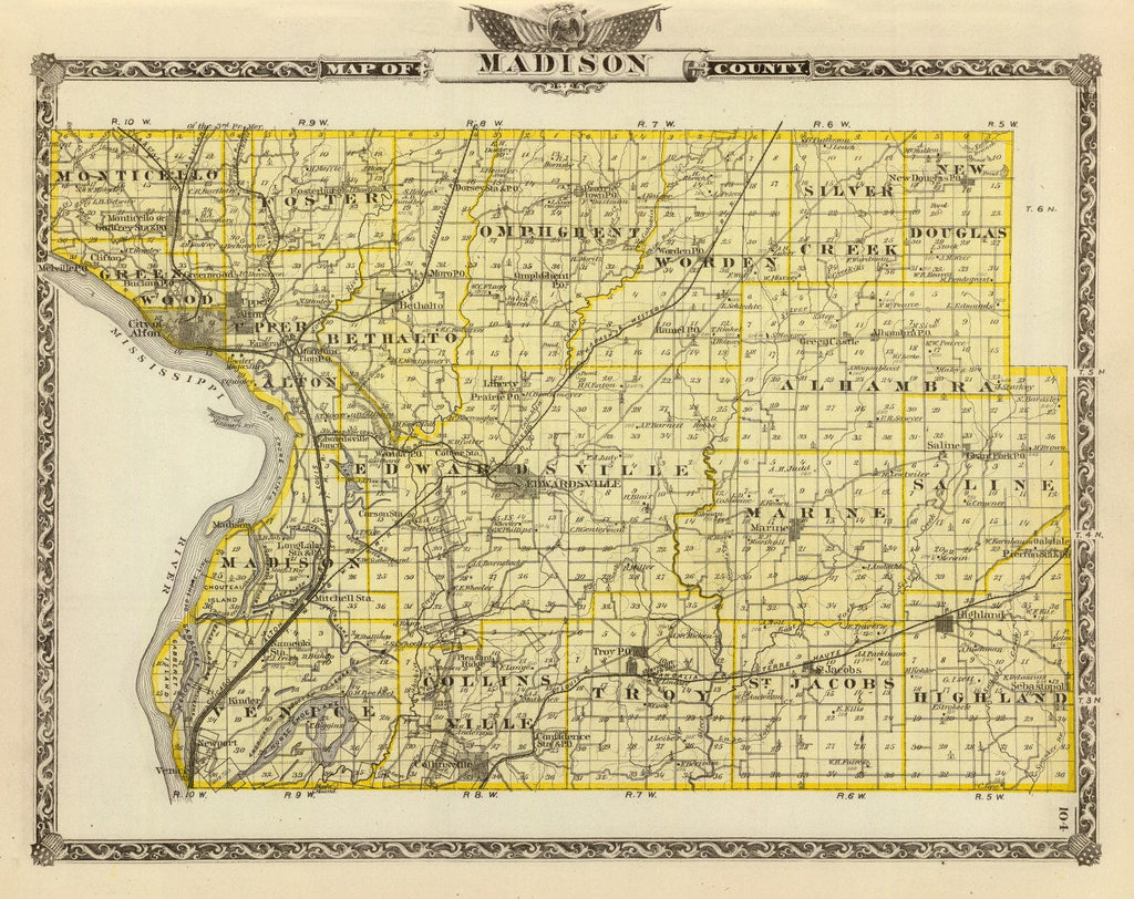 Vintage Map of Madison County, Illinois 1876