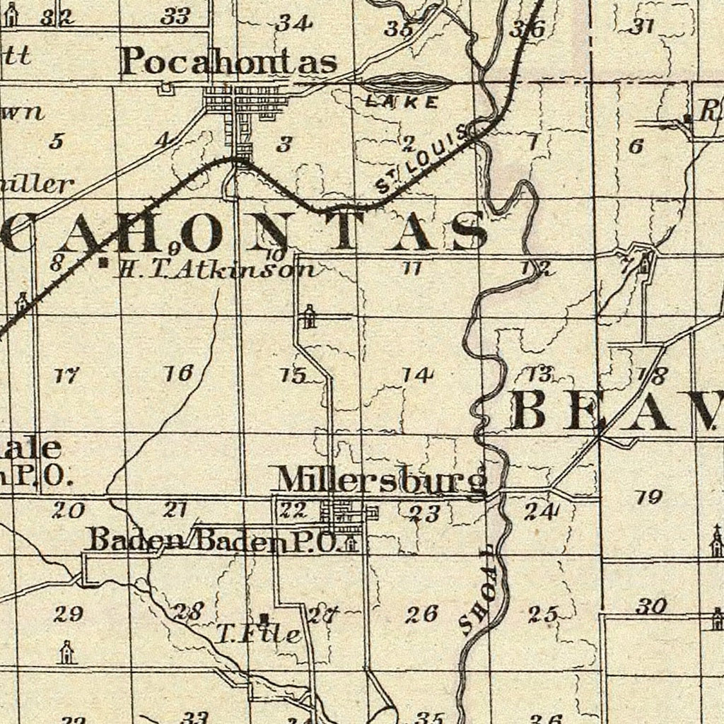 Vintage Map of Bond County, Illinois 1876