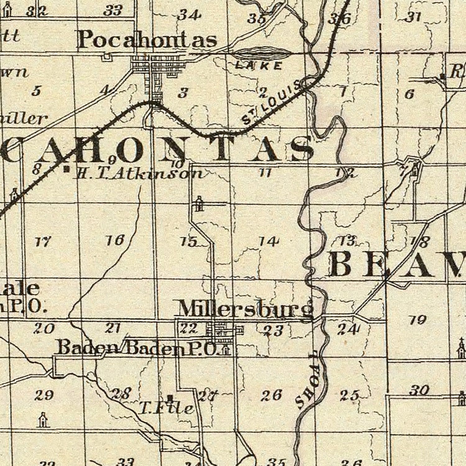 Vintage Map of Bond County, Illinois 1876
