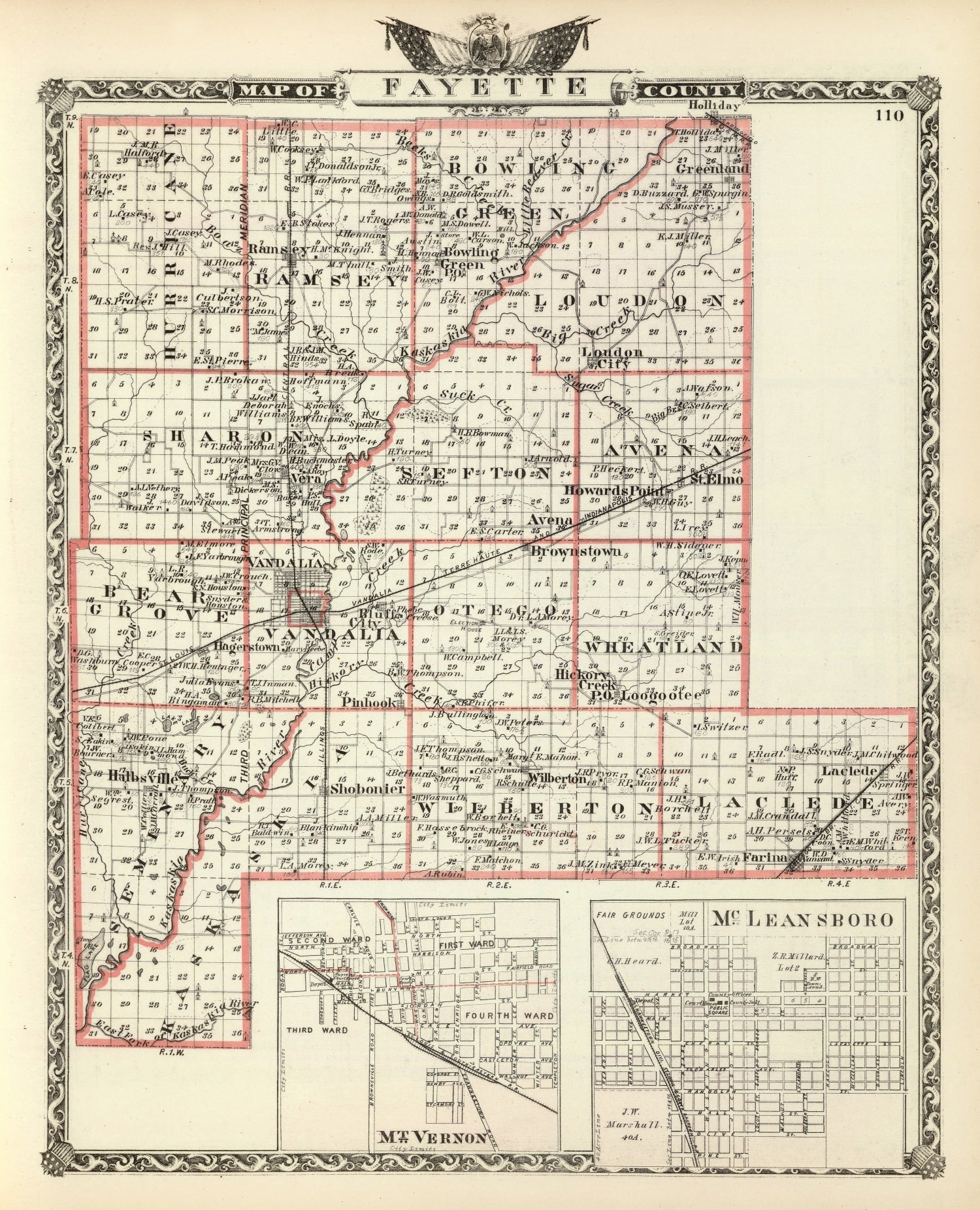 Vintage Map of Fayette County, Illinois 1876