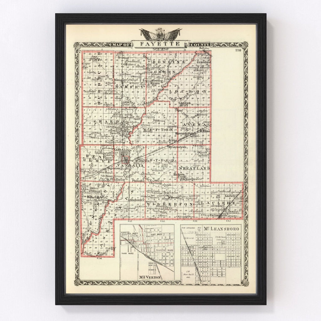 Vintage Map of Fayette County, Illinois 1876