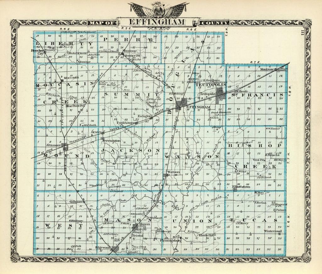 Vintage Map of Effingham County, Illinois 1876