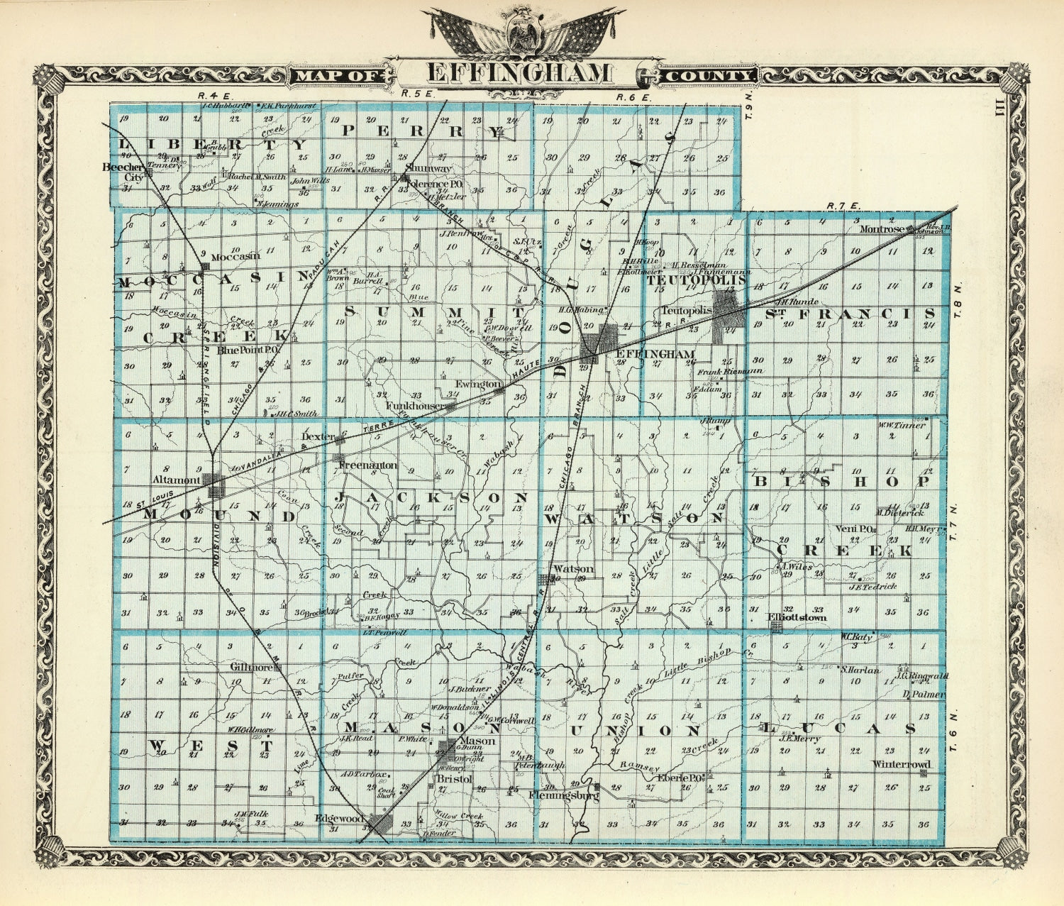 Vintage Map of Effingham County, Illinois 1876