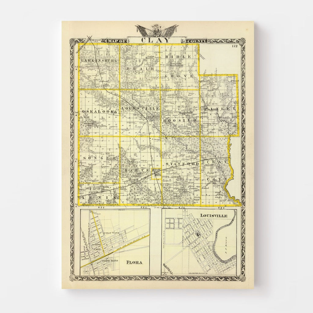 Vintage Map of Clay County, Illinois 1876