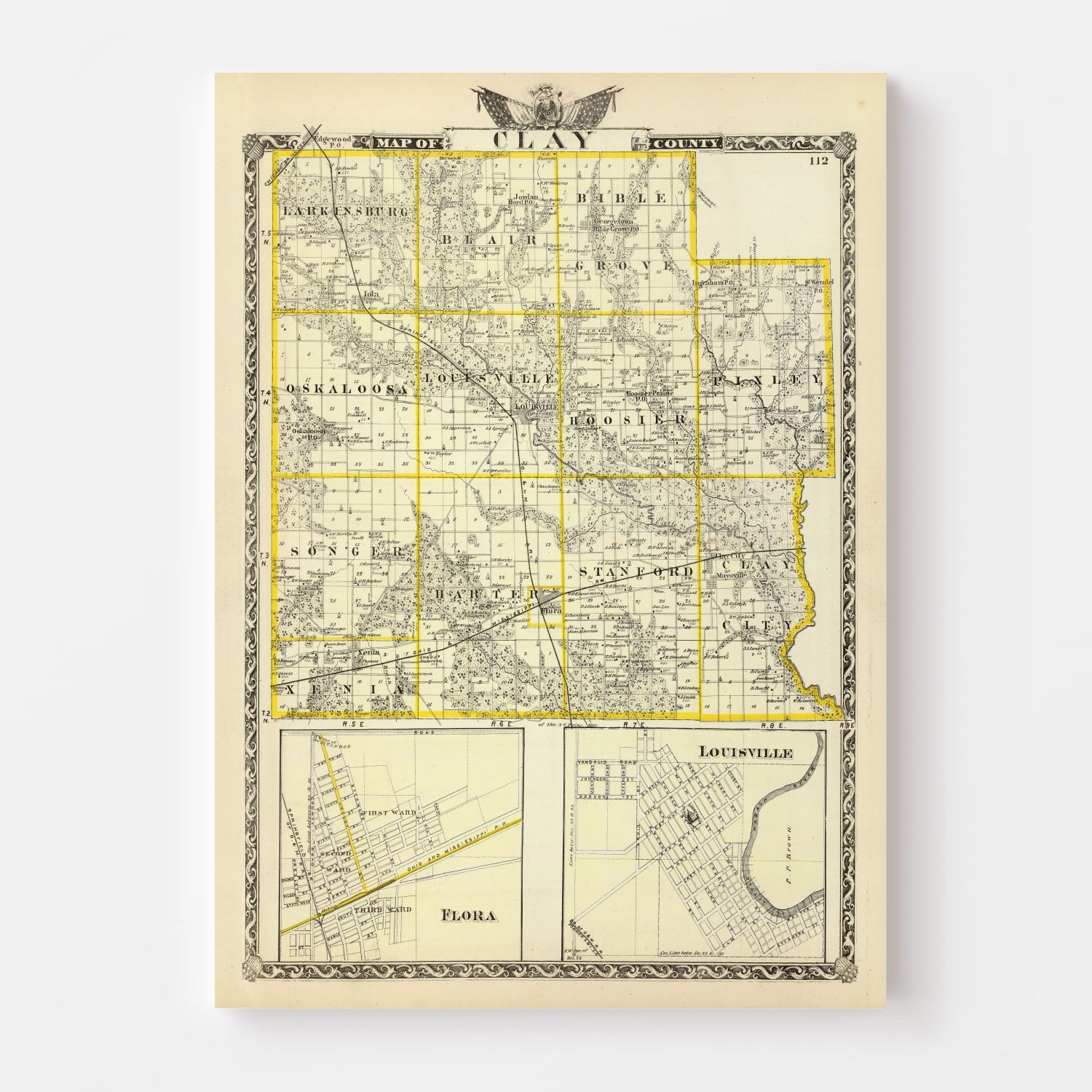 Vintage Map of Clay County, Illinois 1876