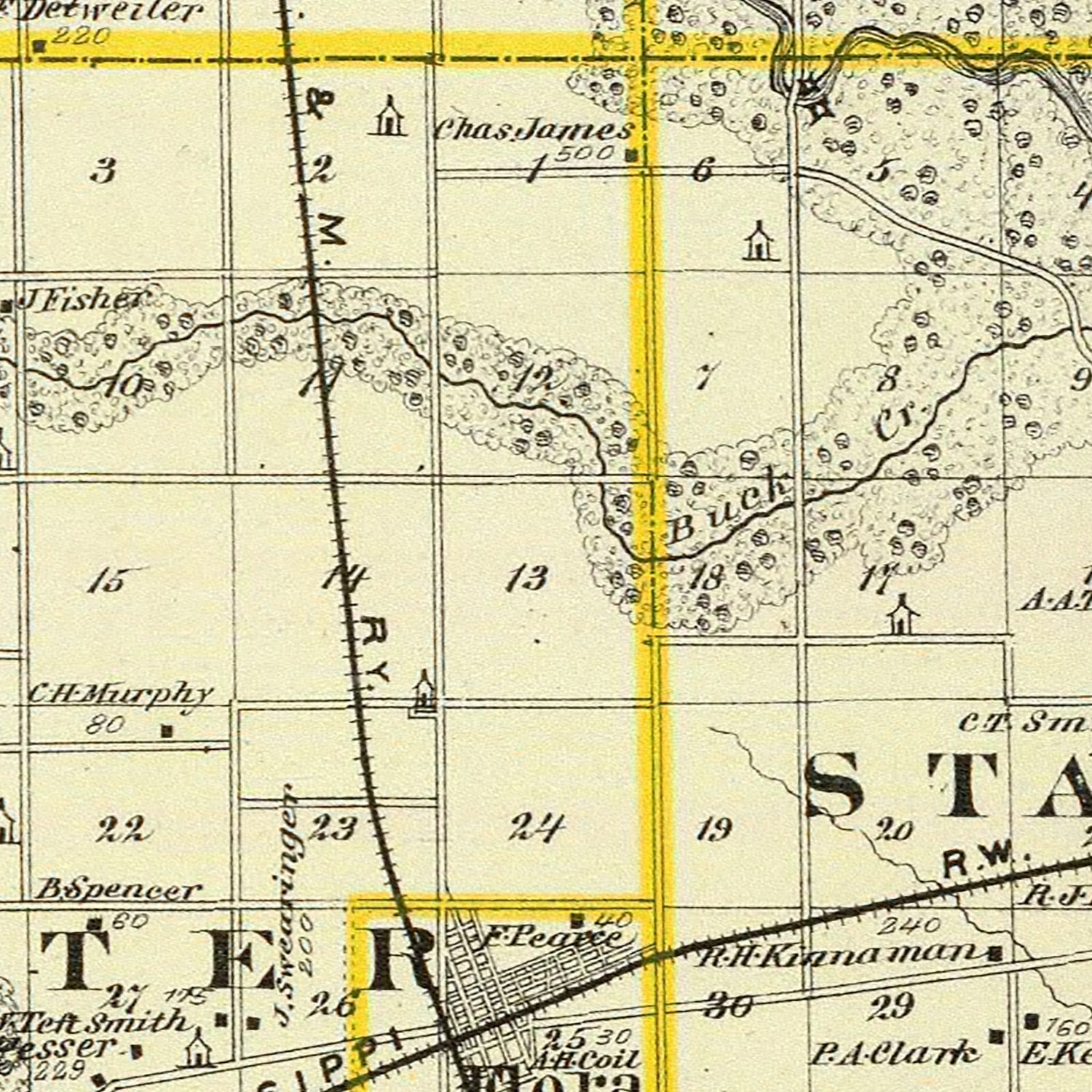 Vintage Map of Clay County, Illinois 1876