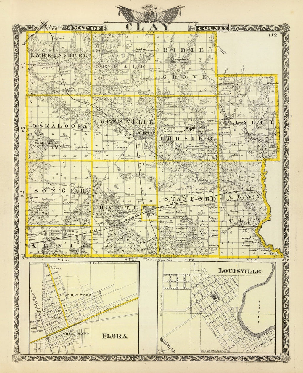 Vintage Map of Clay County, Illinois 1876