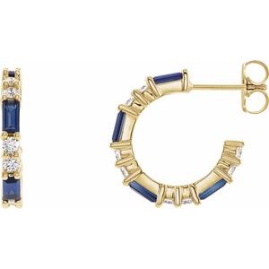 14K Yellow Gold Lab-Grown Blue Sapphire & 1/2 CTW Natural Diamond 17.2 mm Hoop Earrings