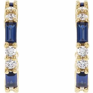 14K Yellow Gold Lab-Grown Blue Sapphire & 1/2 CTW Natural Diamond 17.2 mm Hoop Earrings – image 2