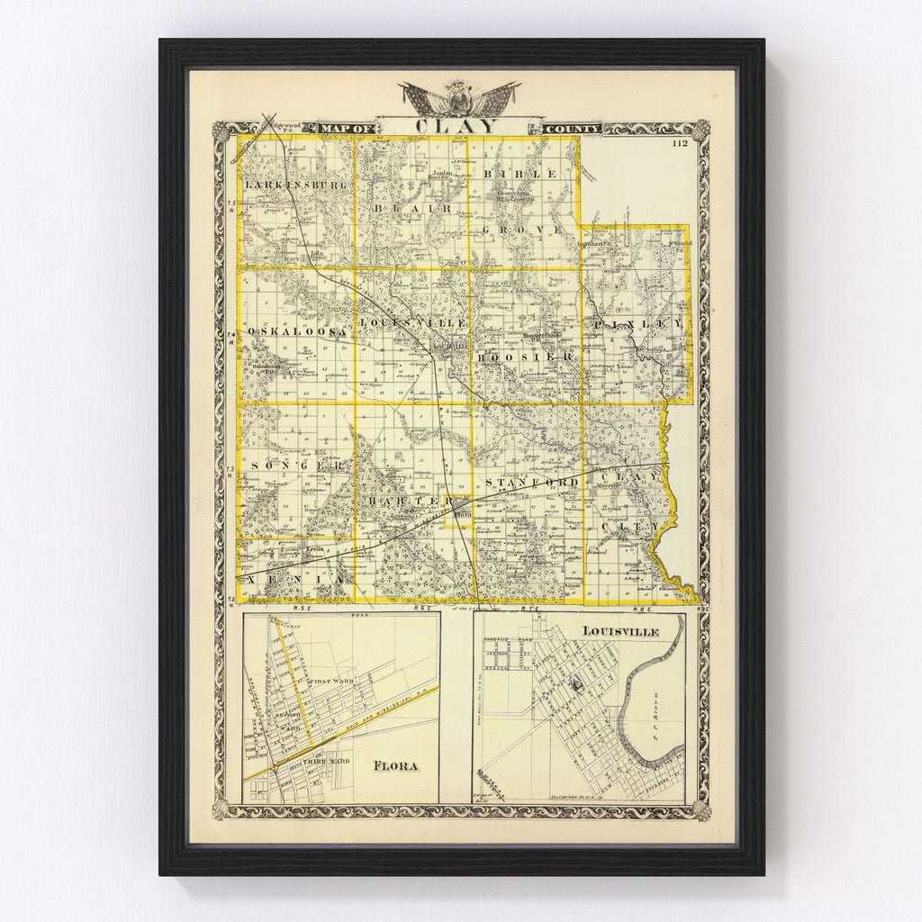 Vintage Map of Clay County, Illinois 1876