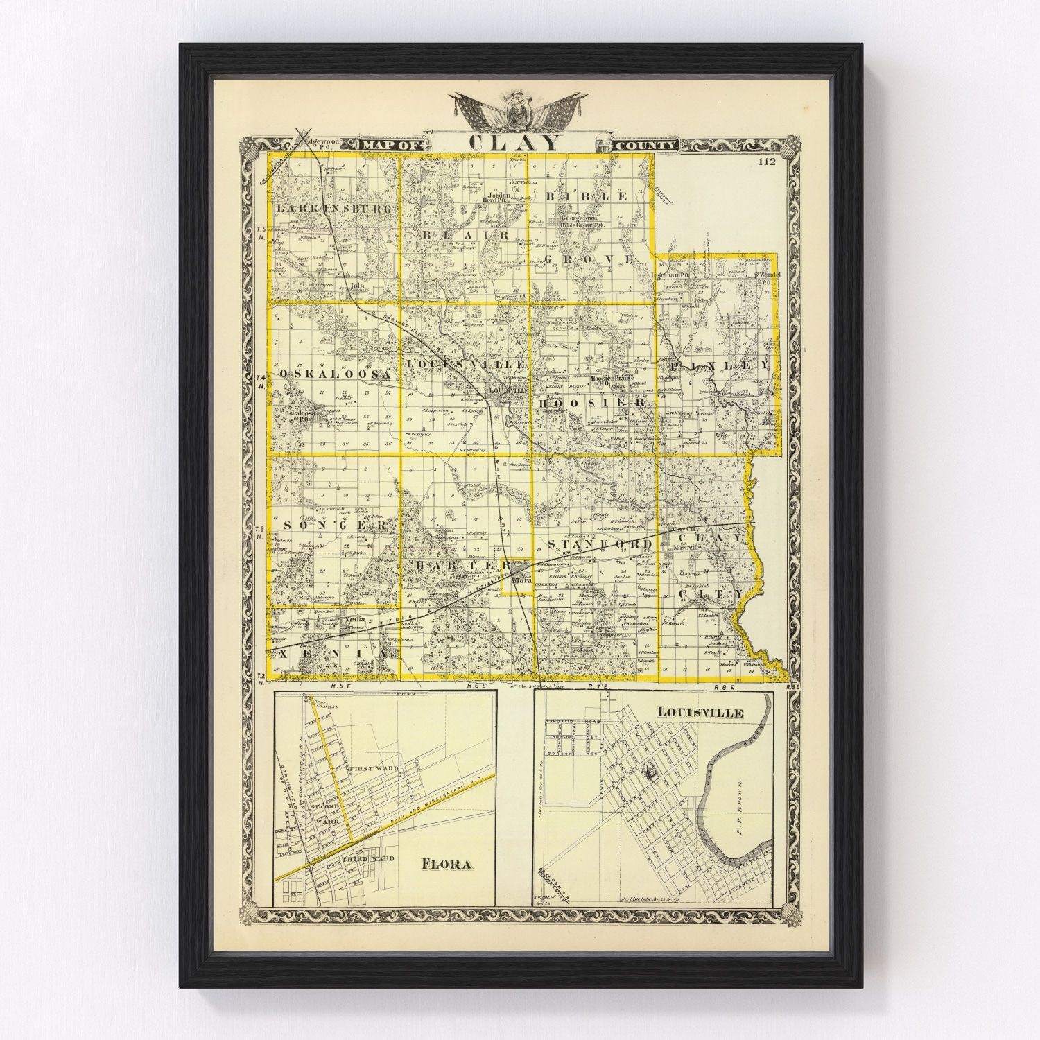 Vintage Map of Clay County, Illinois 1876