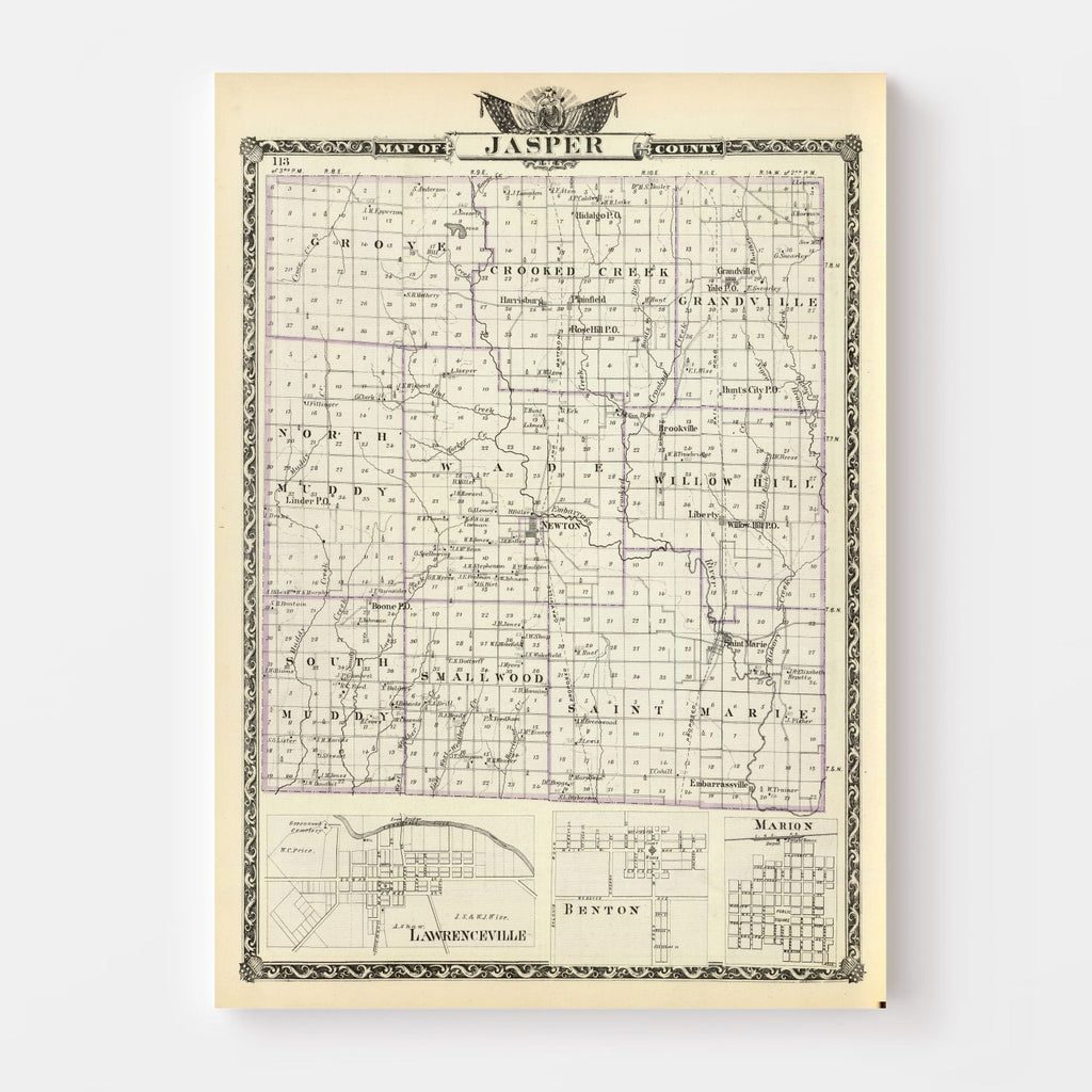 Vintage Map of Jasper County, Illinois 1876