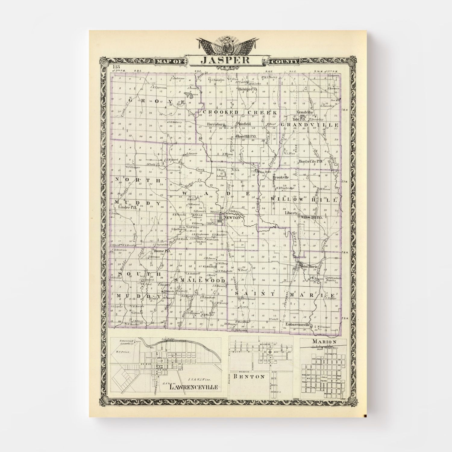 Vintage Map of Jasper County, Illinois 1876