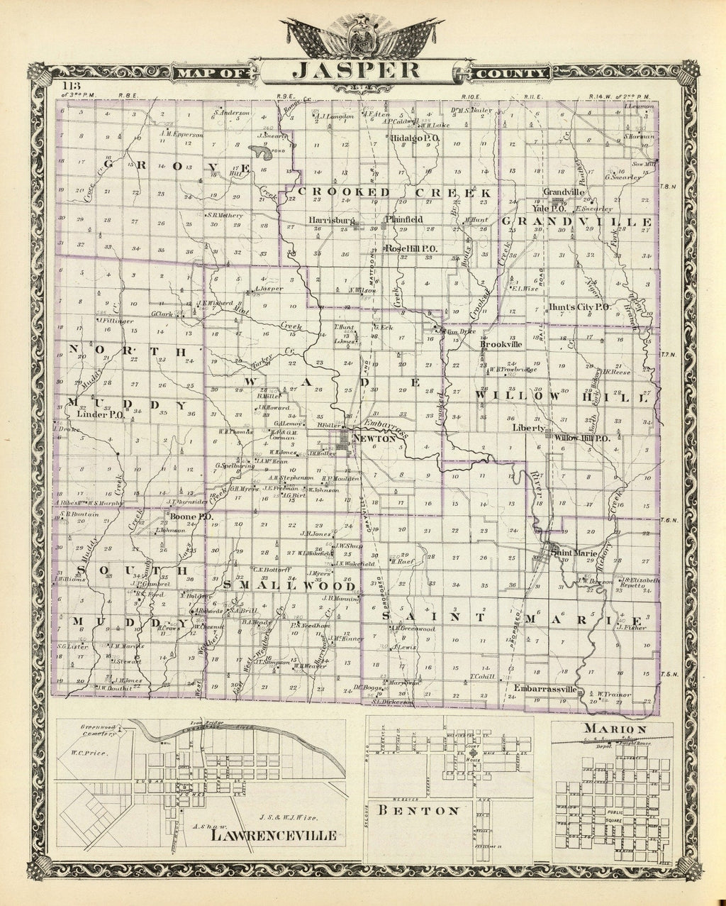 Vintage Map of Jasper County, Illinois 1876