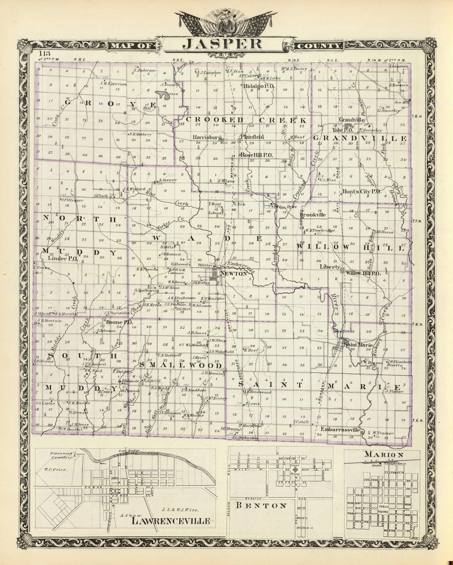 Vintage Map of Jasper County, Illinois 1876