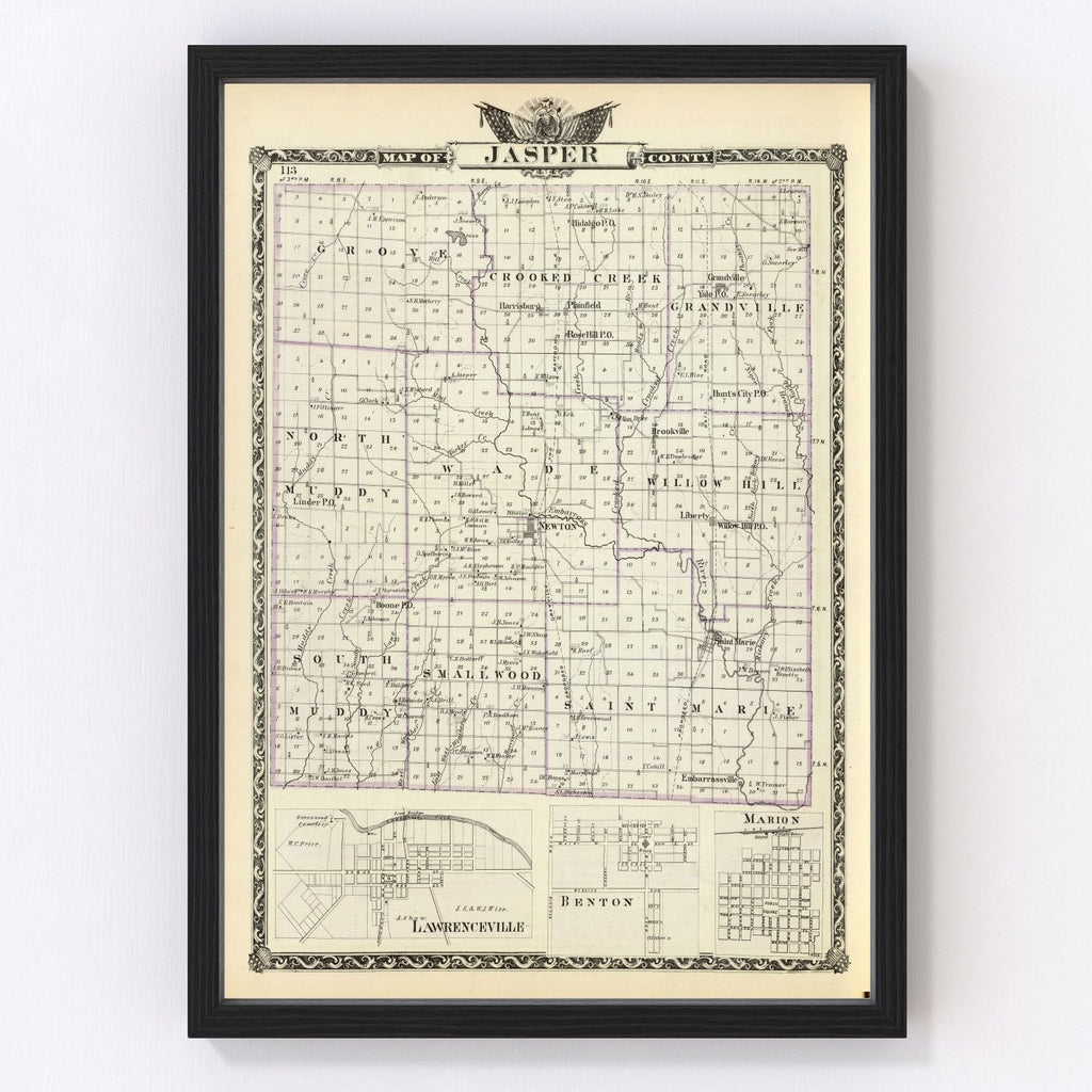 Vintage Map of Jasper County, Illinois 1876