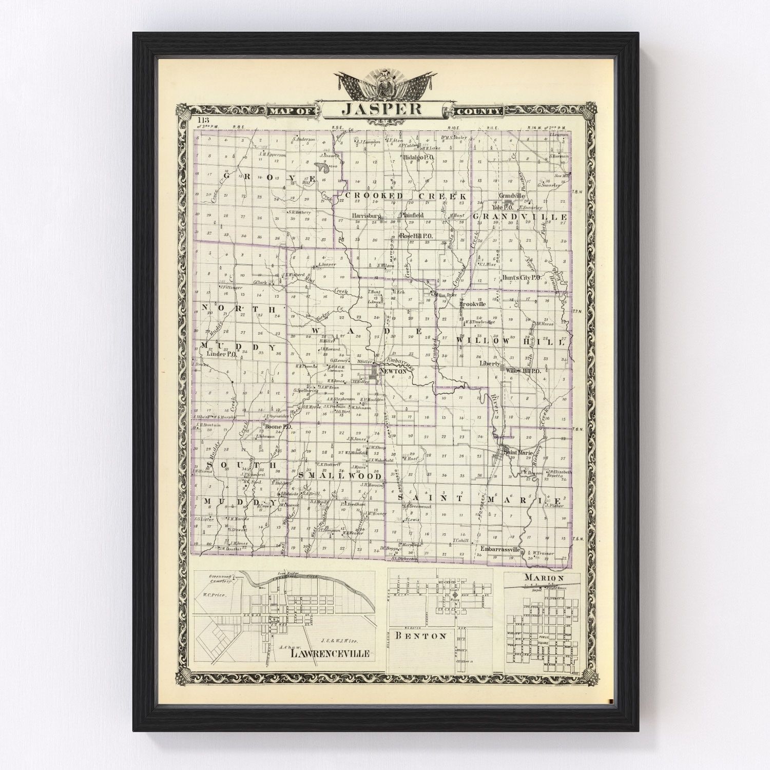 Vintage Map of Jasper County, Illinois 1876