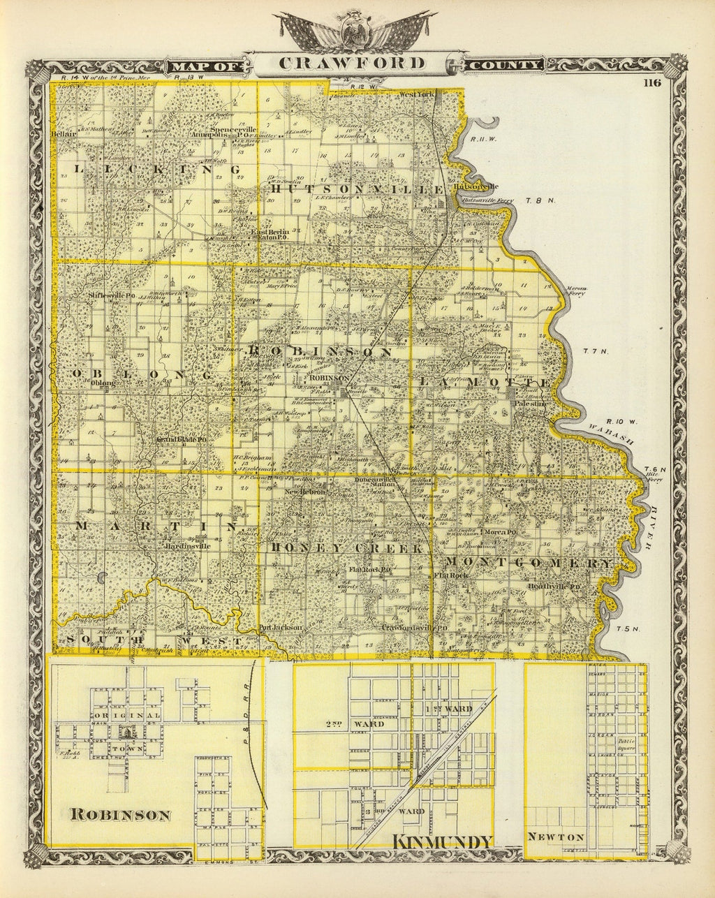 Vintage Map of Crawford County, Illinois 1876