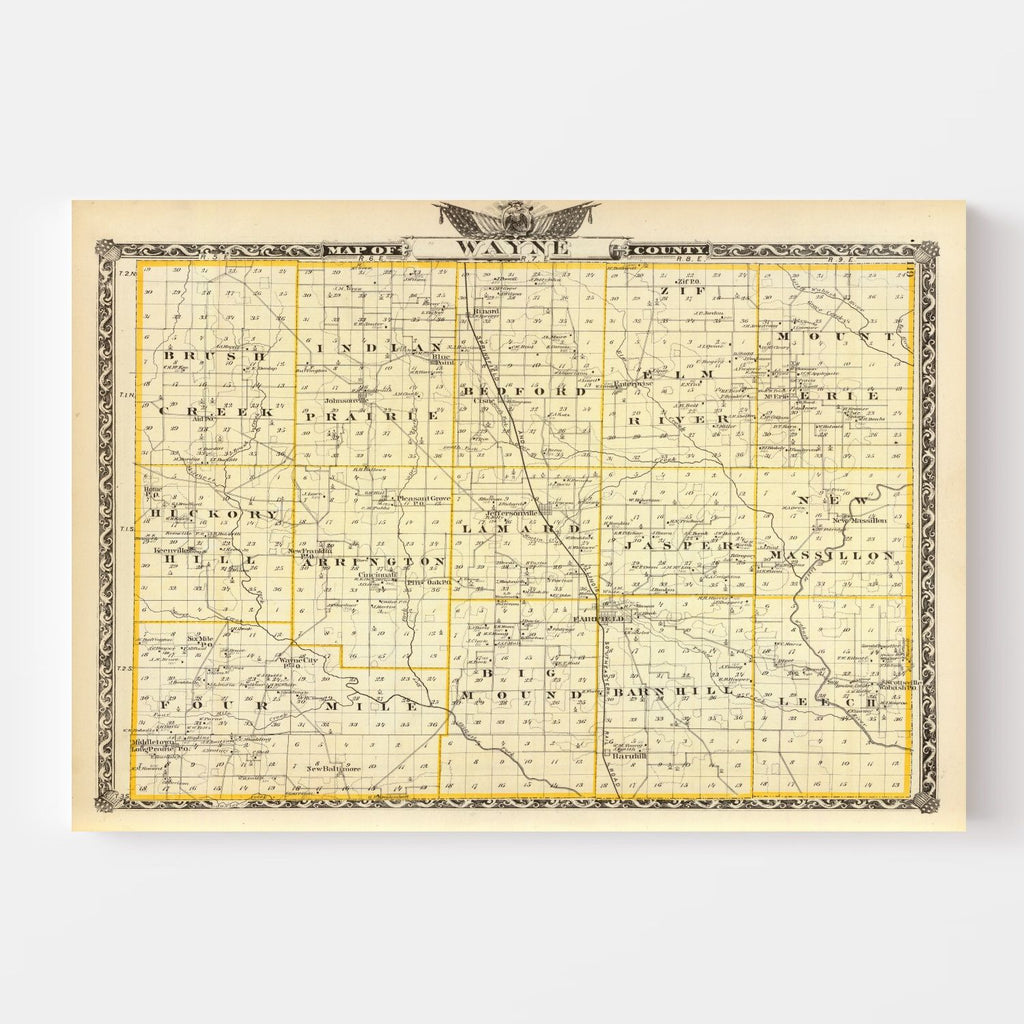 Vintage Map of Wayne County, Illinois 1876