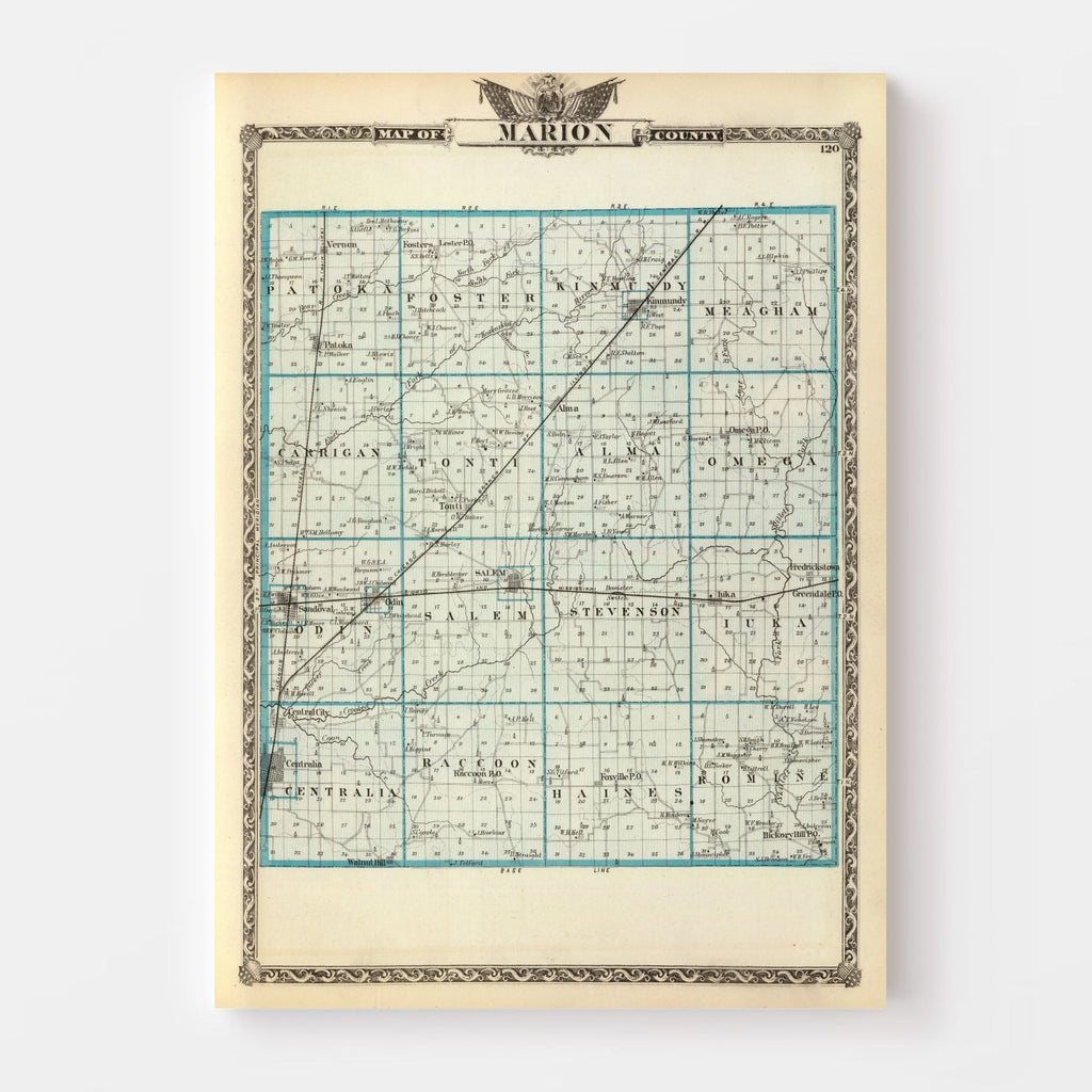 Vintage Map of Marion County, Illinois 1876