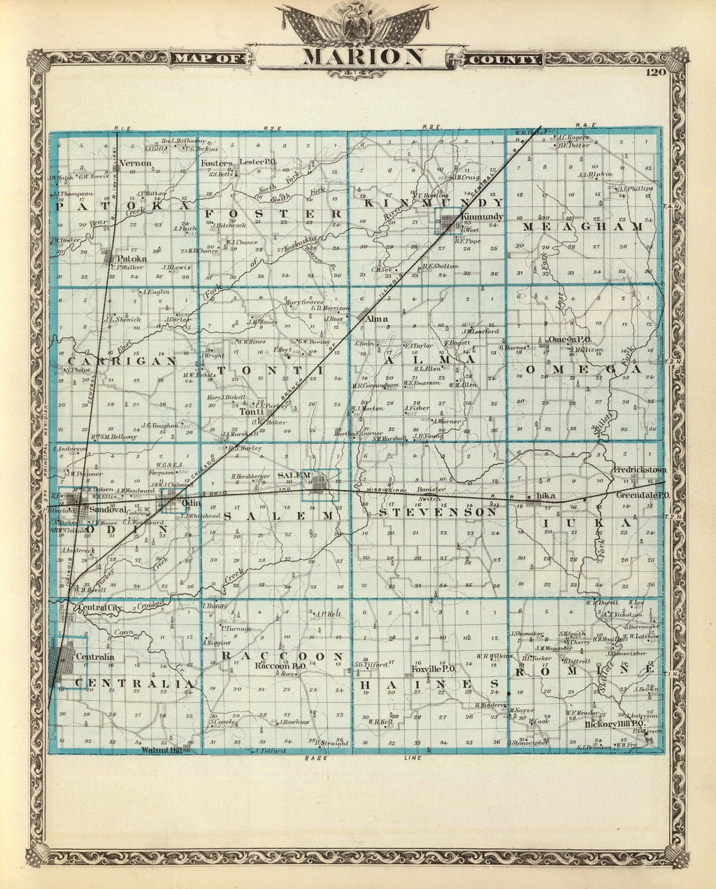 Vintage Map of Marion County, Illinois 1876