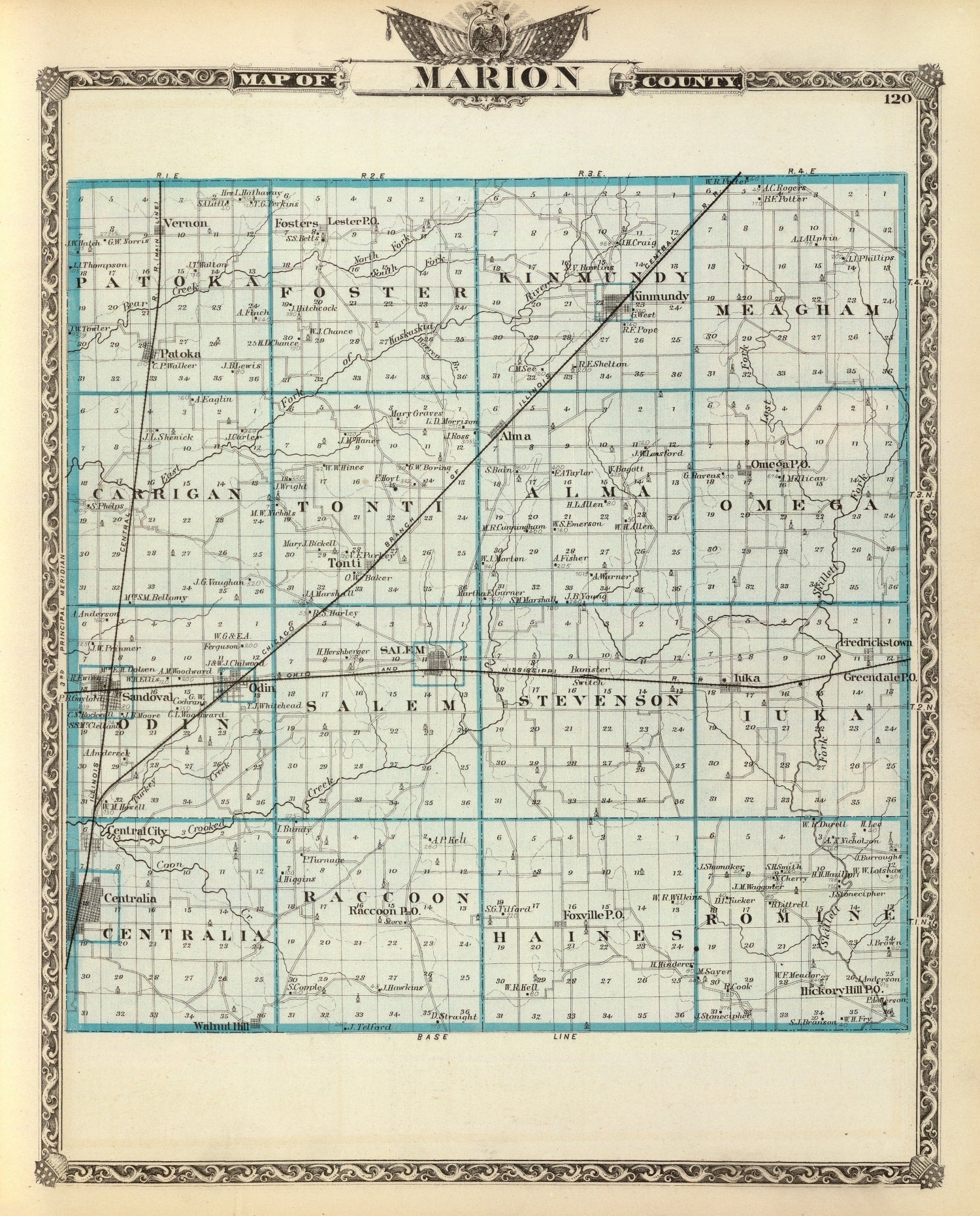 Vintage Map of Marion County, Illinois 1876