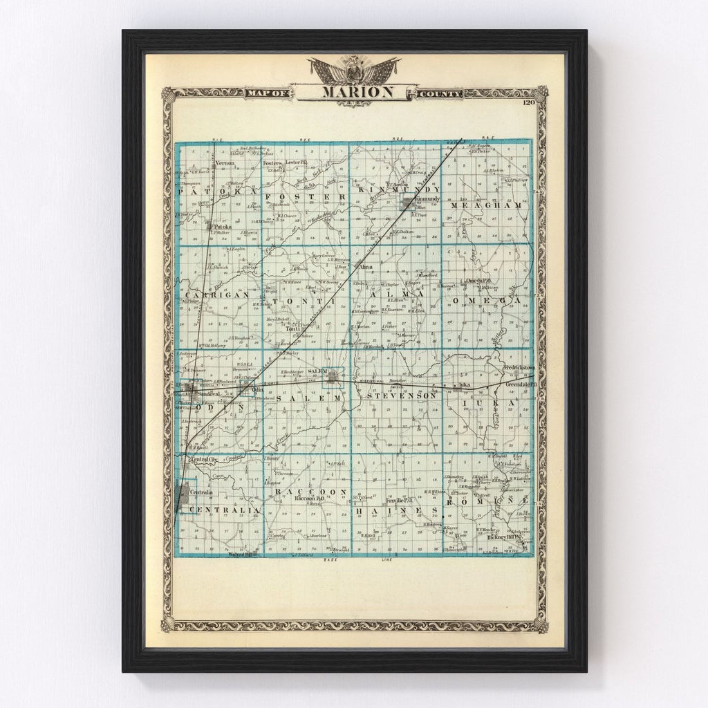Vintage Map of Marion County, Illinois 1876