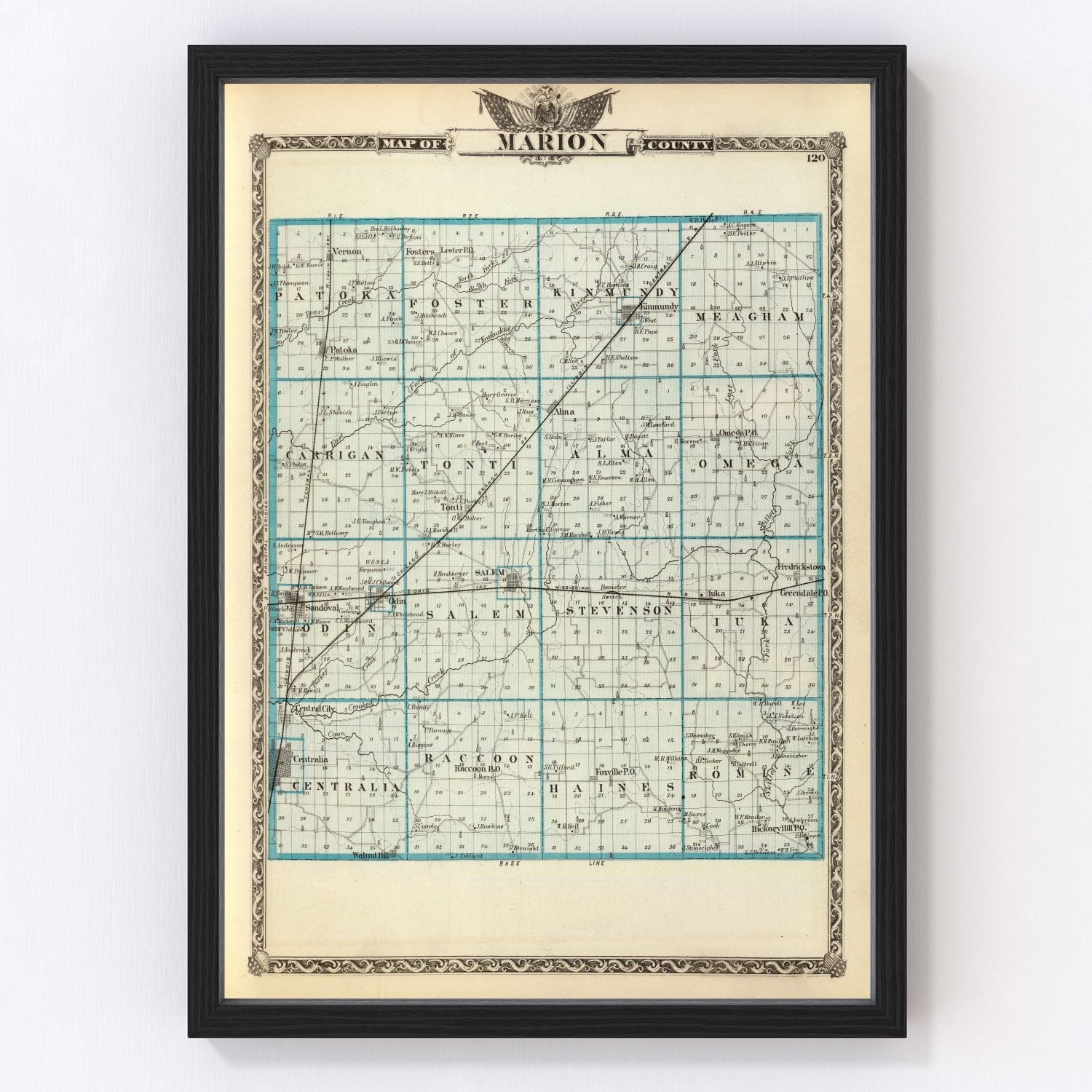 Vintage Map of Marion County, Illinois 1876