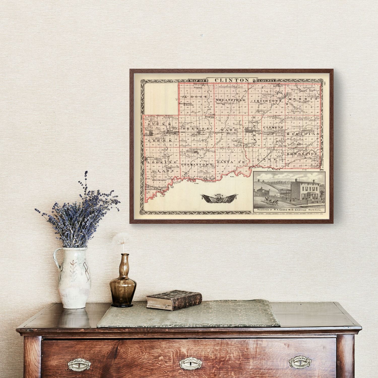 Vintage Map of Clinton County, Illinois 1876