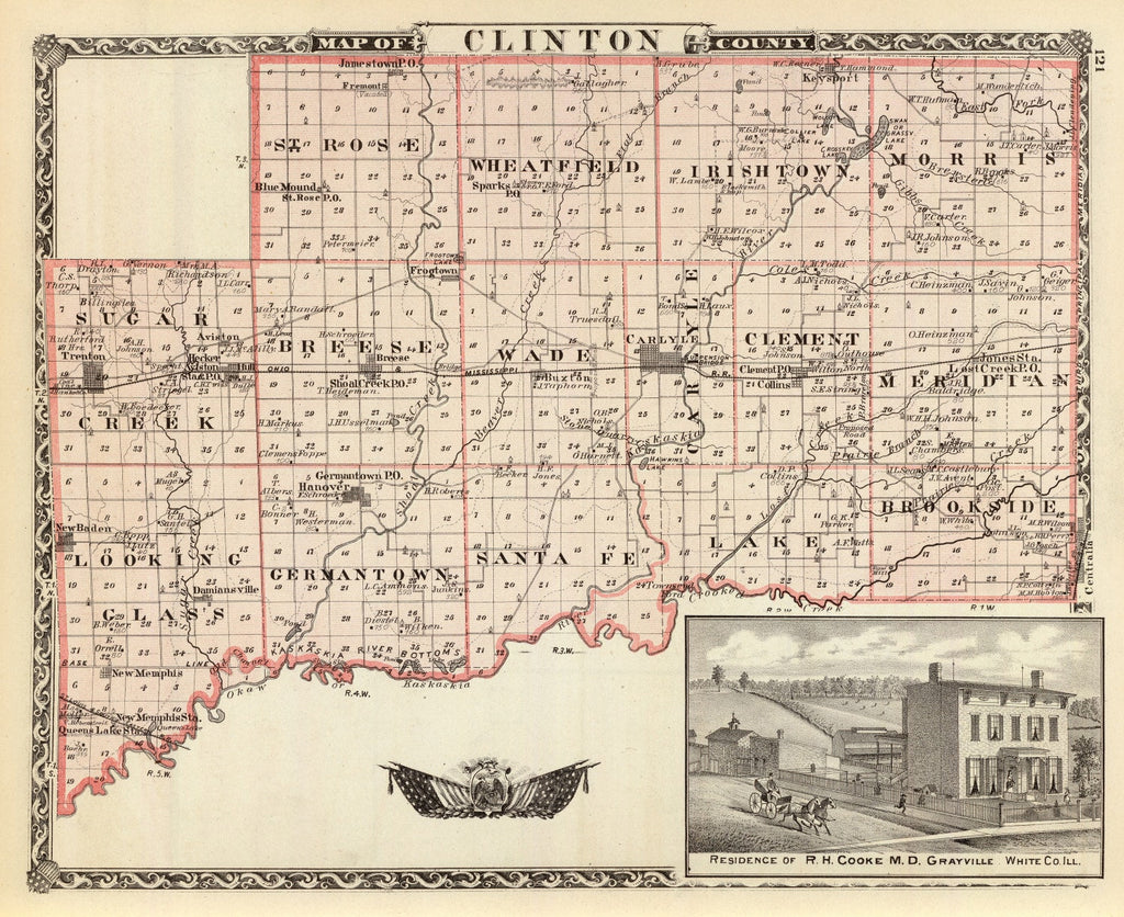 Vintage Map of Clinton County, Illinois 1876