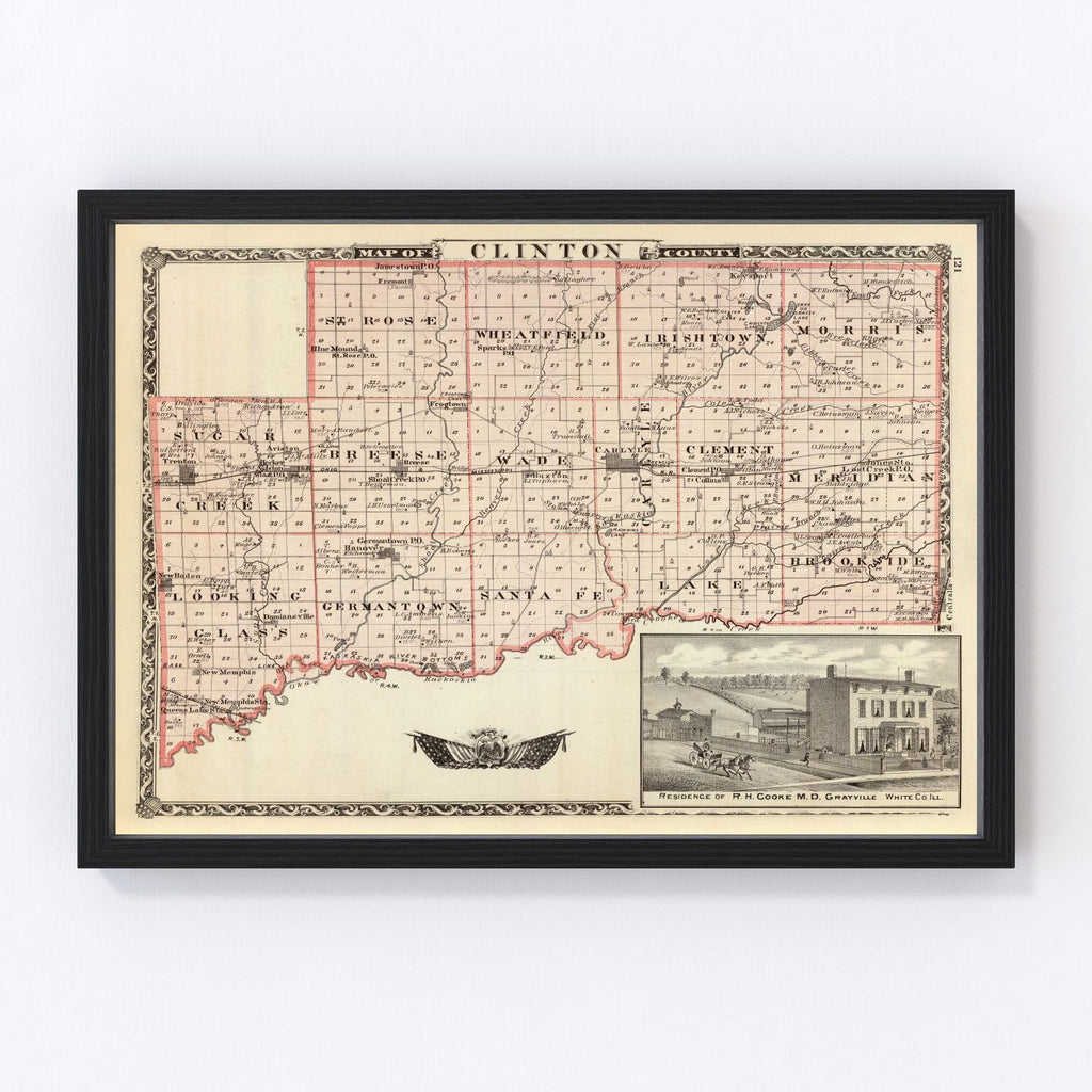 Vintage Map of Clinton County, Illinois 1876